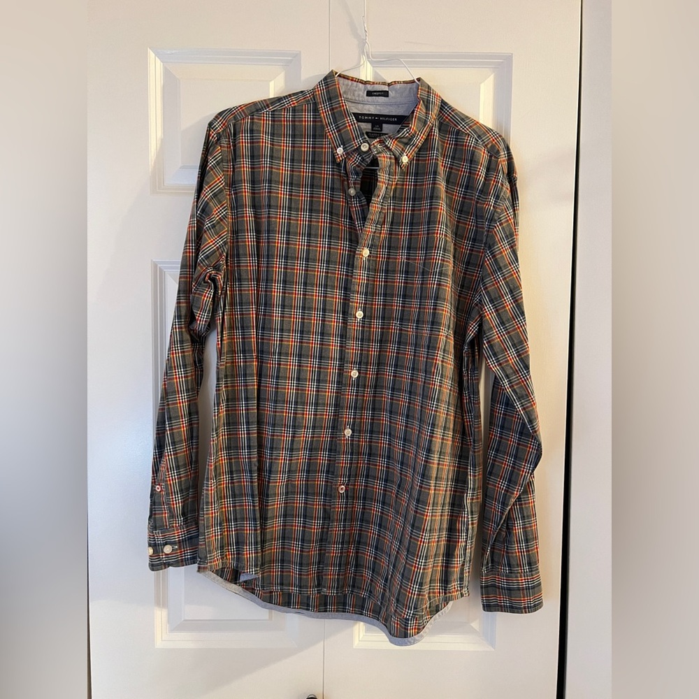 Tommy Hilfiger Blue and Orange Casual Button Down Shirt